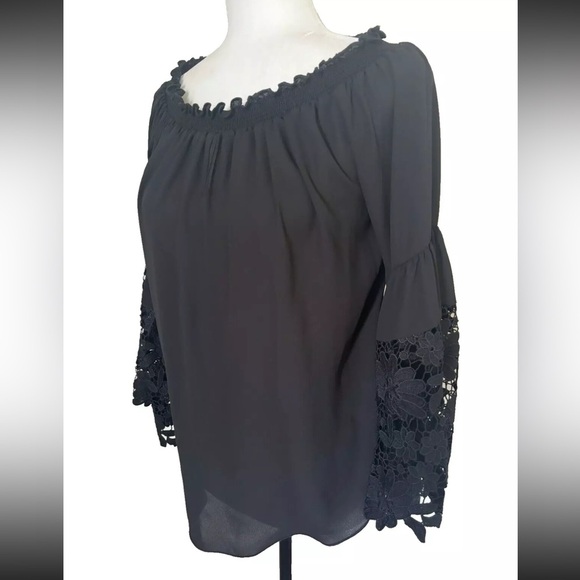 Joseph Ribkoff Off The Shoulder Lace Top Women's Sz 6 peasant boho Eye Lace VTG - Picture 3 of 13